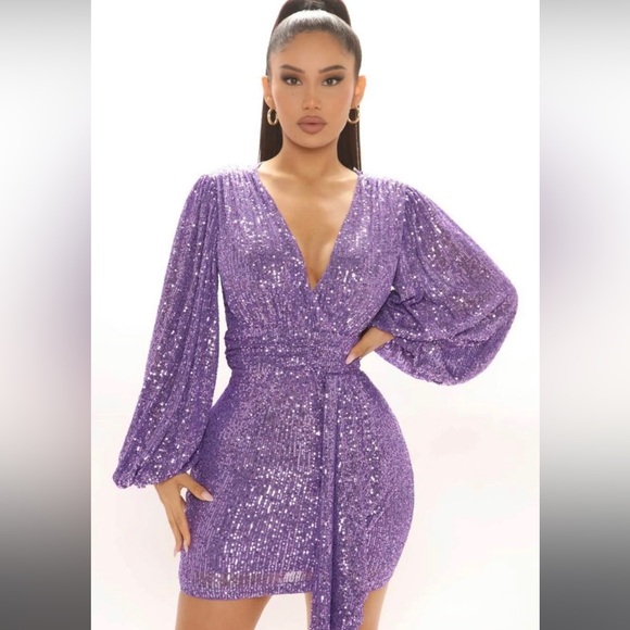 Purple Sequin Fashion Nova Dress 3X - Picture 3 of 4